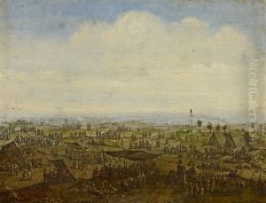 Weite Landschaft Mit Marktstanden Und Zahlreichen Personen by Robert van den Hoecke