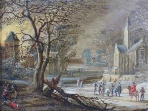 Village En Hiver Avec L'arrivee Des Troupes Espagnoles by Robert van den Hoecke