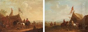 Field Camp With Troops (pair) by Robert van den Hoecke