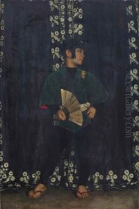 A Young Boy Holding A Fan by Paul Hoecker