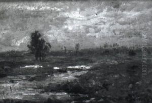 Bachlandschaft Mit Weiher Und Gehoft by Rudolf Hoeckner