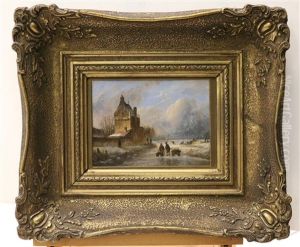 Ijsgezicht Met Koek En Zopie En Figuren by Jan Hendrik Willem Hoedt