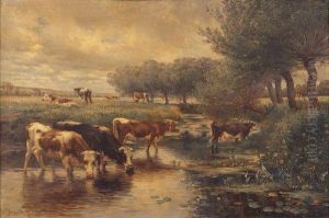 Vaches Pres D'un Ruisseau by Leon Barillot
