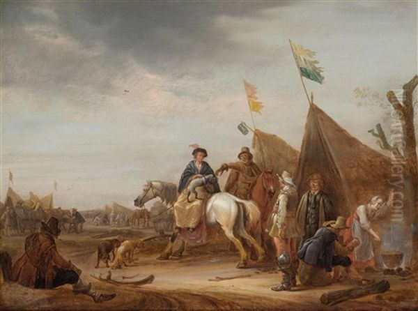 A Military Camp With A Woman On Horseback - view 1
