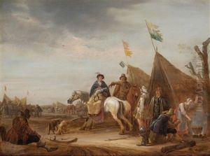 A Military Camp With A Woman On Horseback