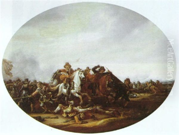 A Skirmish Between Cavalry And Infantry On A Plain - view 1