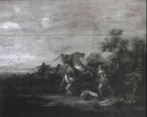 Cavalry Skirmish by Abraham van der Hoef