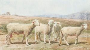 Sheep In A Moorland Landscape by Leon Barillot