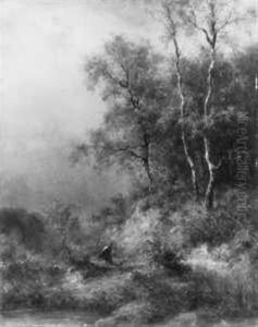 Waldstuck Mit Reisigsammlerin by Johann Adolf Hoeffler
