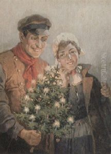Nordisches Paar Mit Kleinem Weihnachtsbaum by Rudolf August Hoeger