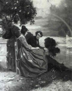 Sommerabend Am Flussufer by Rudolf August Hoeger