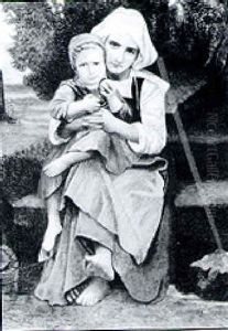 Study Of A Mother Holding A Young Girl With Orange