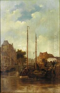 A Dutch Harbour by Cornelis Petrus T' Hoen
