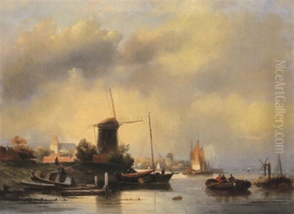 Hollandisches Stadtchen Am Wasser Mit Windmuhle - view 1