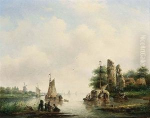 A Summer Landscape With Boats On A River A Summer Landscape With Boats On A River