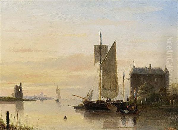 A River Landscape At Sunset - view 1
