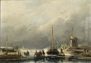 A Winter Landscape With Figures On The Ice by Cornelis Petrus T' Hoen