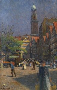 Hamburg - Schaarmarkt Mit Michaeliskirche by Paul Hoeniger