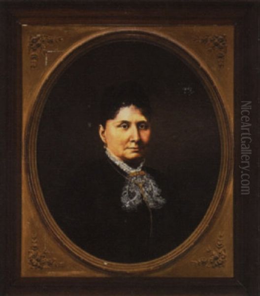 Portrait Of A Lady In Black With Gold Brooch - view 1