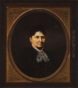 Portrait Of A Lady In Black With Gold Brooch