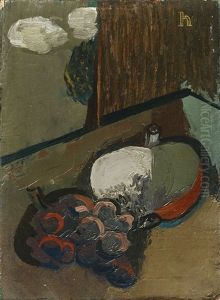Stilleben Mit Apfel Und Trauben by Heinrich Hoerle