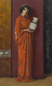 Dame In Chinesischem Gewand Mit Vase by George Von Hoesslin