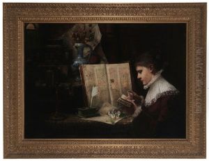 Woman Studying Manuscripts, Boston by George Von Hoesslin