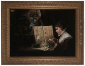 Woman Studying Manuscripts by George Von Hoesslin