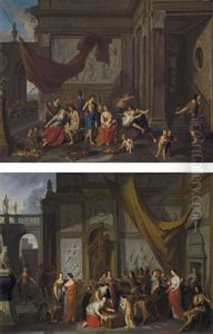 Achilles And The Daughters Of Lycomedes (+ A Classical Scene With Figures Feasting; Pair, Collab. W/studio)) by Gerard Hoet