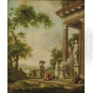 Classical Landscape With A Priest Making A Sacrifice by Gerard Hoet