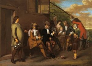 Elegante Gesellschaft Vor Einem Dorfwirtshaus Elegante Gesellschaft Vor Einem Dorfwirtshaus