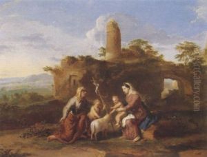 Elisabeth Und Maria Mit Jesus Und Johannes In Einer Landschaft by Gerard Hoet