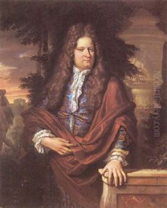 Portrait Of A Gentleman In A Blue Coat And A Maroon Cloak, His Hand Upon A Marble Balistrade