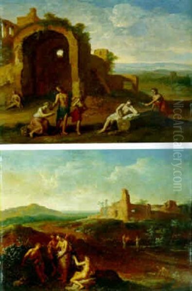 Arcadian Landscape With Nymphs And Shepherds By Classical Ruins - view 1