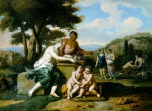 Classical Figures Gathering Flowers