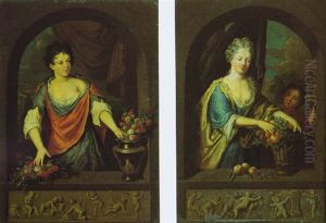 Une Dame Arrangeant Des Fleurs A Sa Fenetre, Le Balcon Orne D'une Frise Antique