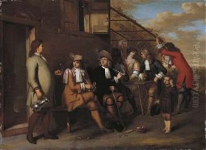 Elegant Company Smoking And Drinking Outside An Inn
