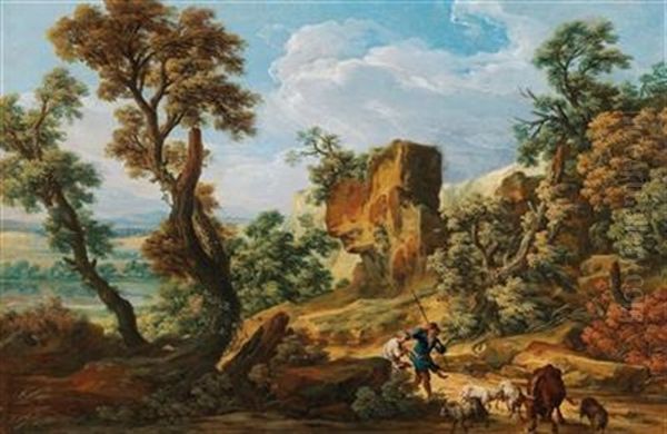 A Southern Landscape With Shepherds And Their Flock - view 1