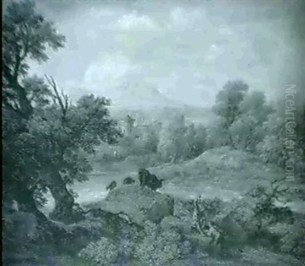 Italiserande Landskap Med Herdar Vaktande Boskap - view 1