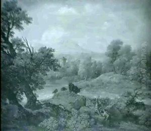 Italiserande Landskap Med Herdar Vaktande Boskap by Johann Samuel Hoetzendorf