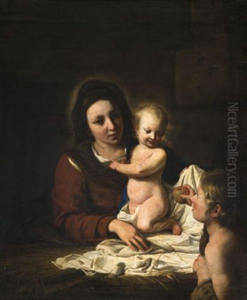 Vierge A L'enfant Avec Saint Jean-baptiste Offrant Une Pomme - view 1
