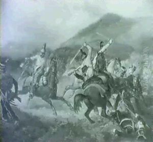 Reitergefecht Zwischen Osterreichischen Dragonern Und       Franzosicher Infanterie Um 1820