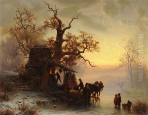 Aufbruch Der Bauern In Winterlicher Landschaft