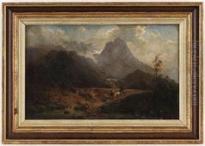 Attelage Dans Un Paysage De Montagne by Heinrich Hofer