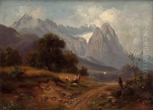 Die Alpspitze Und Das Zugspitzenmassiv Mit Personenstaffage Die Alpspitze Und Das Zugspitzenmassiv Mit Personenstaffage