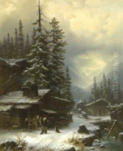 Hufschmiede In Winterlicher Gebirgslandschaft