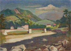 Tessiner Flusslandschaft Mit Brucke by Karl Hofer