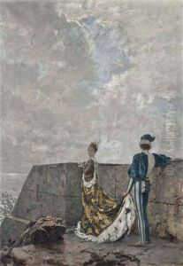 A Courtier Attending To A Princess On The Castle Walls by Carl Heinrich Hoff the Elder