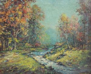 Forest Landscape With Stream by Gustave Adolph Hoffman