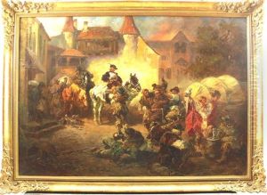 Gruppe Landser Mit Offizier (evtl. Tilly?) Im 30-jahrigen Krieg Bei Der Siegesfeier Vor Einem Kloster by Anton Hoffmann